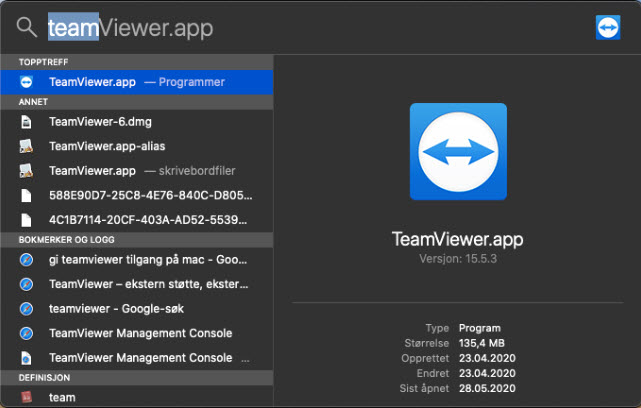 Søk etter teamviewer