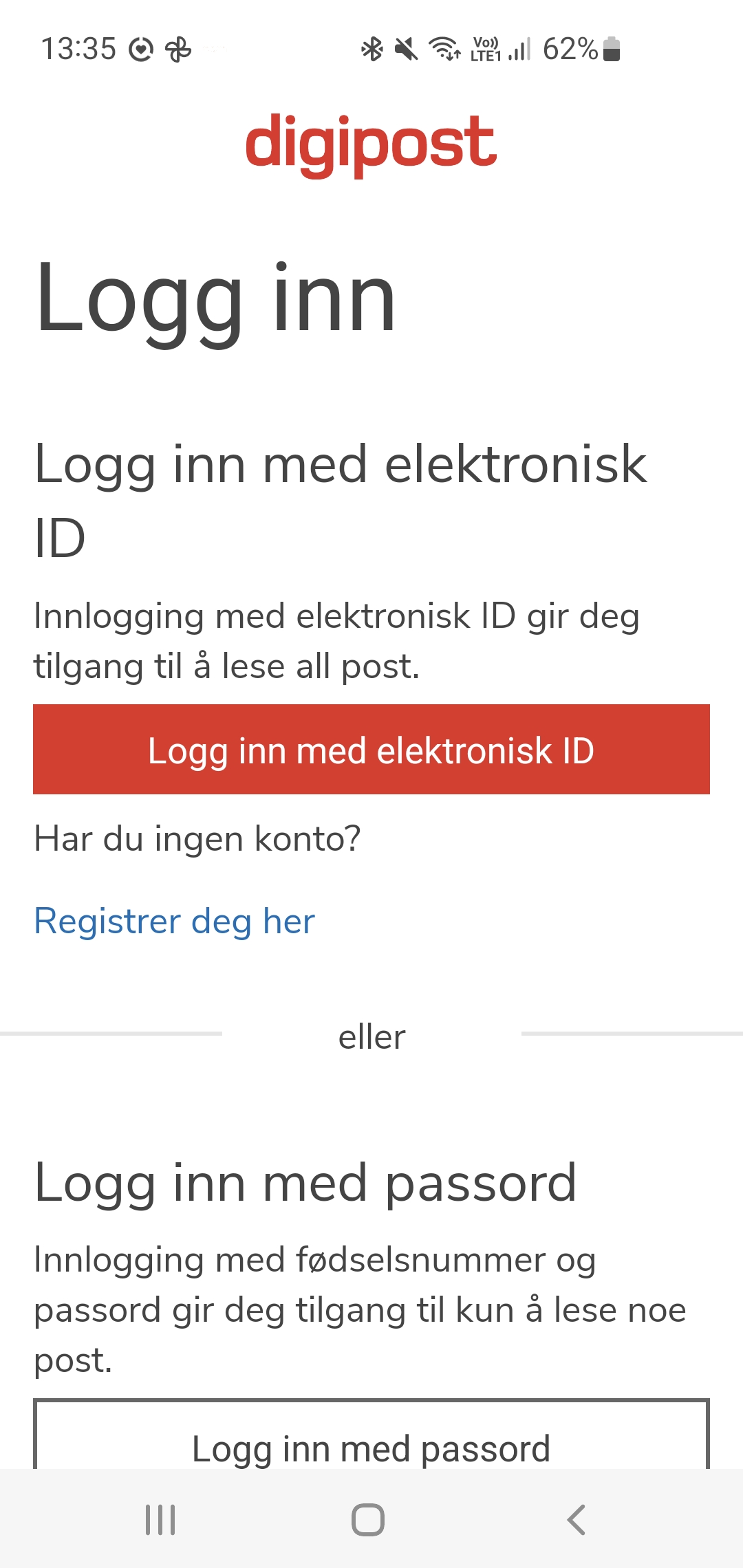 Skjermdump av innlogging i digipost