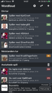 Wordfeud pågående spill