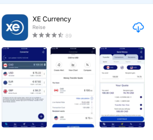 Skjermdump, XE Currency appen i App Store