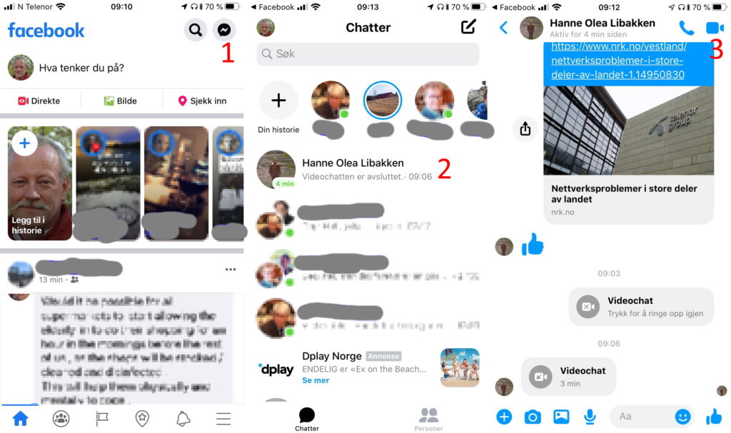 Skjermdump, iPhone sett opp messenger videosamtale