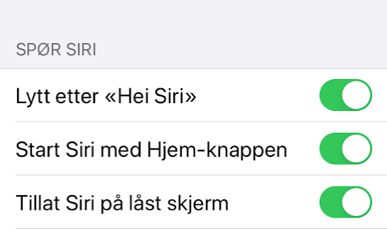 Innstillinger Siri og søk