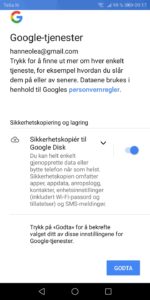 Sikkerhetskopi til google Disk