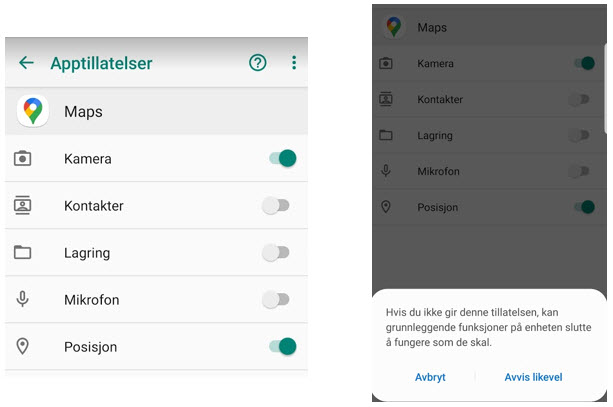 Endre tillatelse i Maps