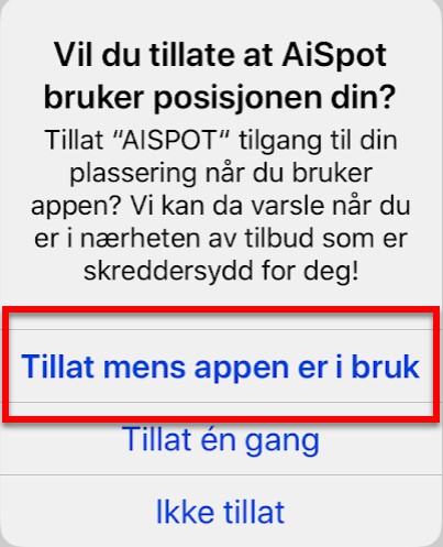 Tillat mens appen er i bruk