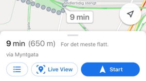 Skjermdump av google maps live view knapp