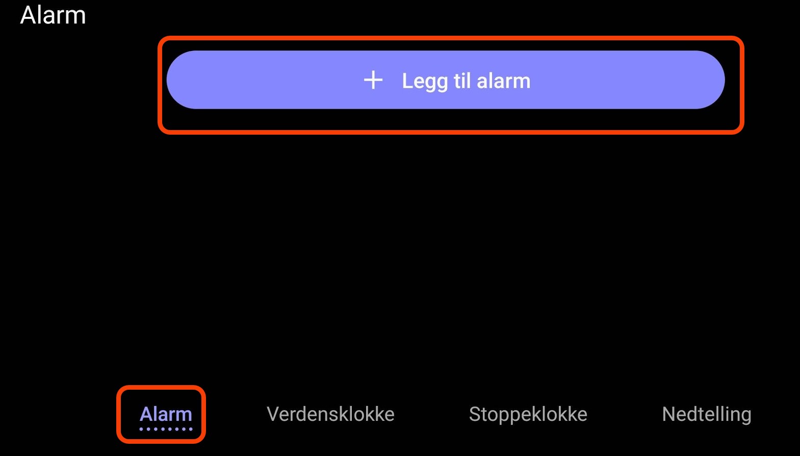 Legg til alarm Android