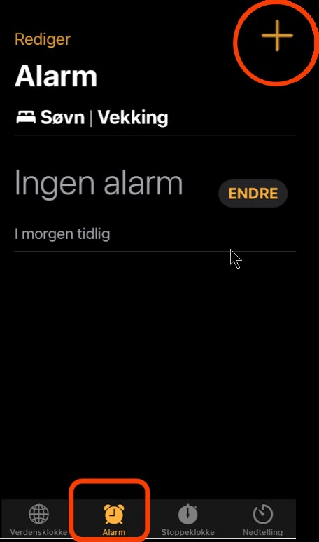 Legg til alarm iOS