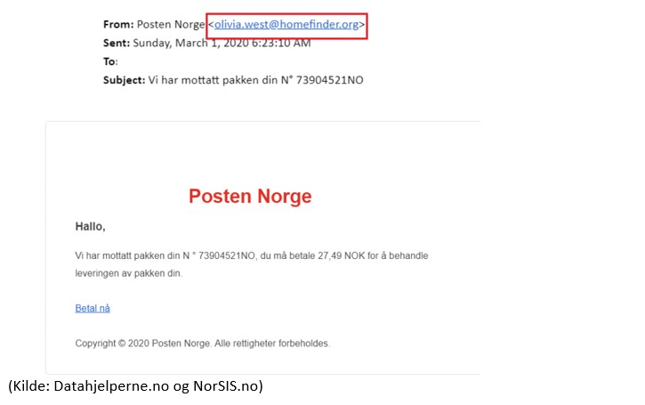 Eksempel 1 Falsk melding fra Posten