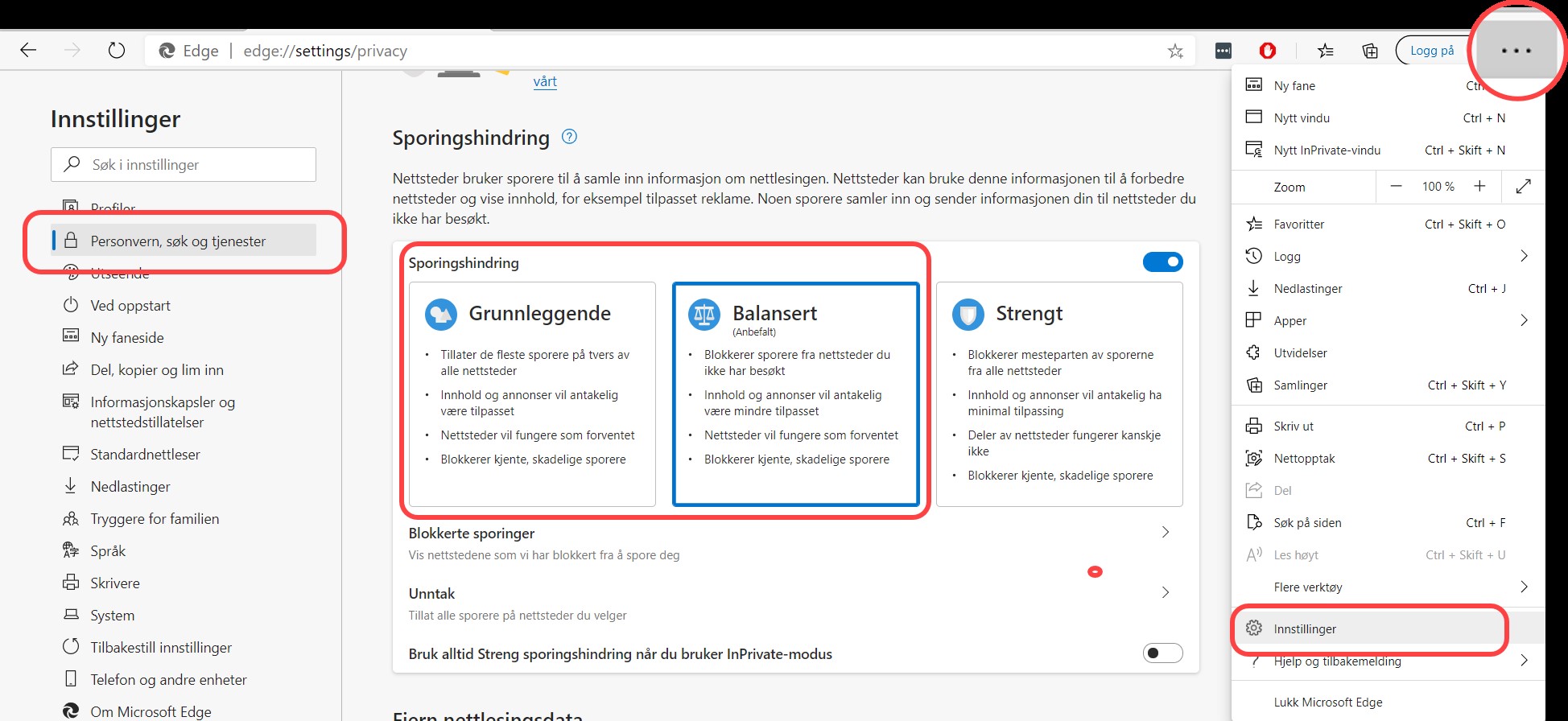 Informasjonskapsler innstillinger Edge