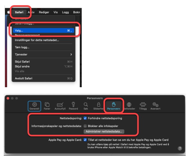 Informasjonskapsler innstillinger Safari på Mac