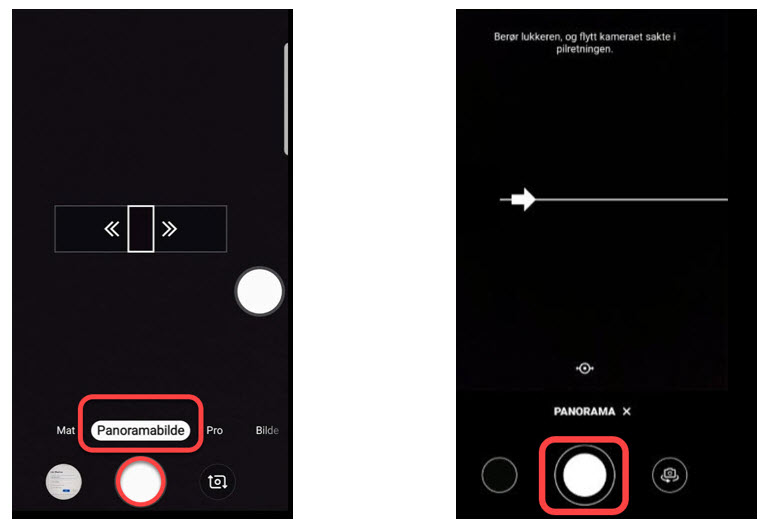 Panorama(bilde) funksjon Android Samsung (til venstre) og Huawei