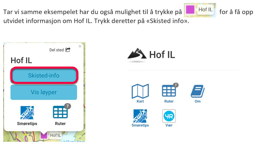 Spesifikk info skistedet