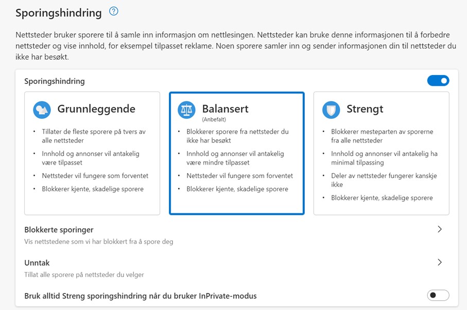 Velg tillatelser til informasjonskapsler Edge