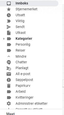 g-mail navigasjon venstre side