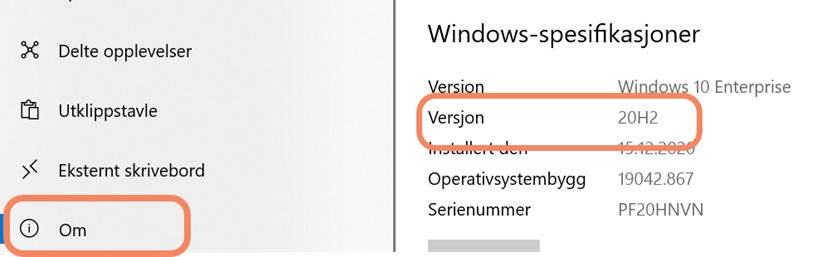 Om og Windows spesifikasjon