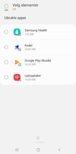 Fjern ubrukte apper-Android