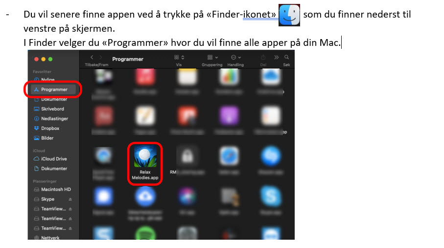 Finne appen i Finder