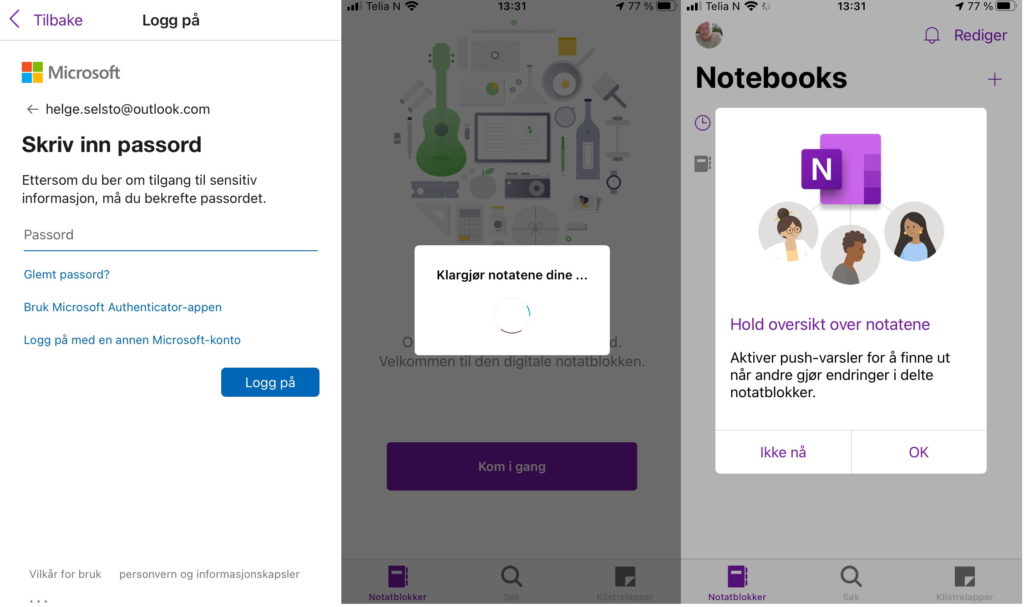 Logg på OneNote og start