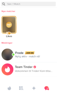 Tinder-Match, sende melding