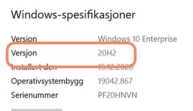 Windows spesifikasjon og Versjon