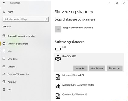 Windows 10 skriverinnstillinger