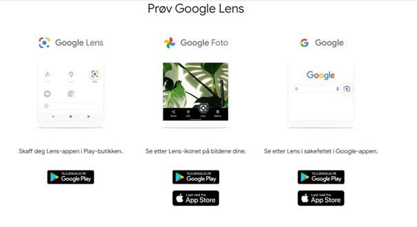 Appene som inneholder google lens