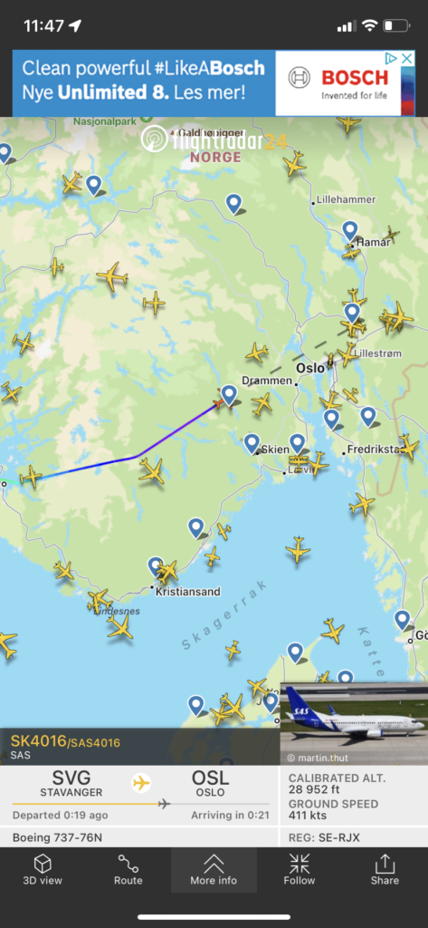 Skjermdump fra Flightradar24