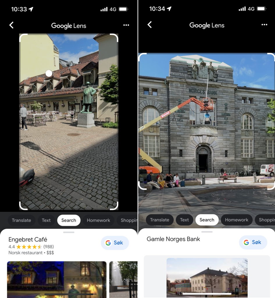 Google lens, test av bildesøk med kamera, iOS