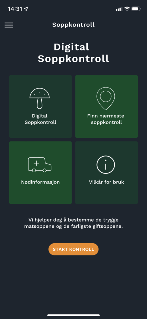 Åpningsside i Digital soppkontroll