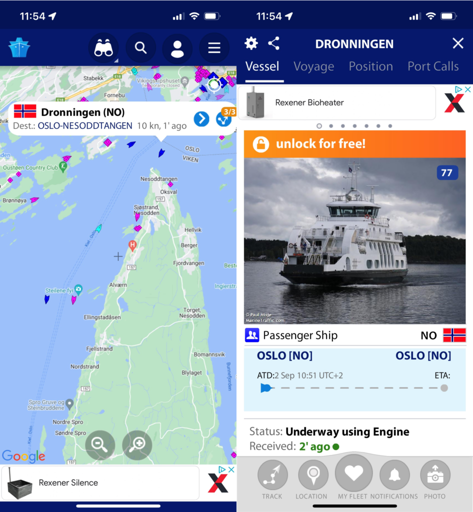 Skjermbilde av Marine Traffic appen