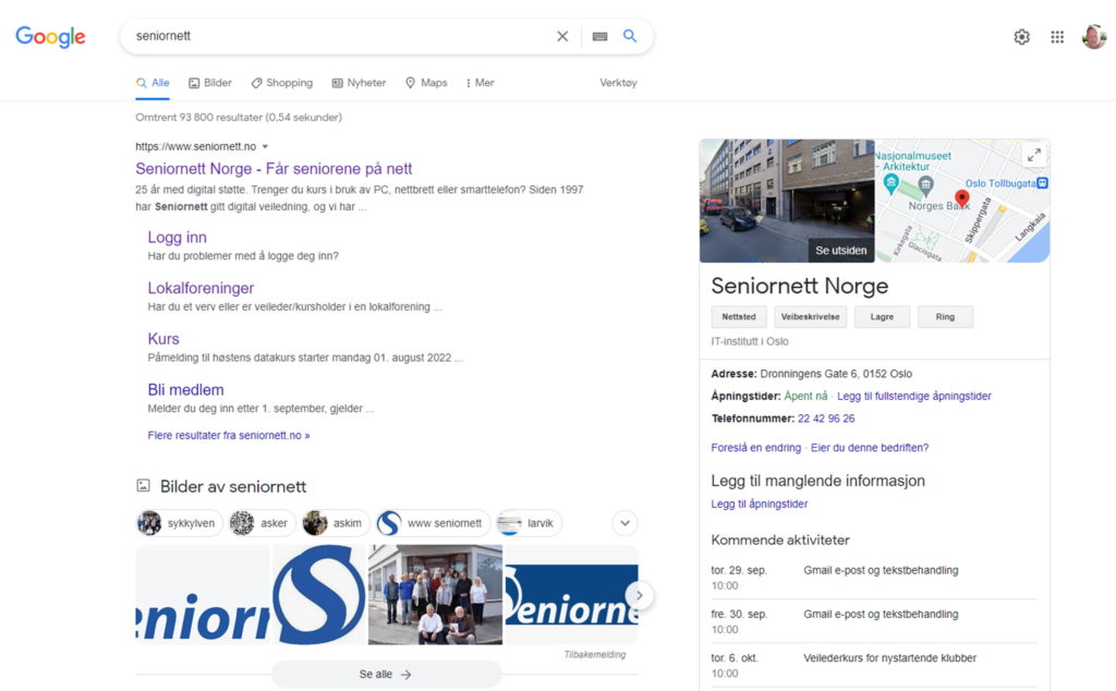 google søk på seniornett