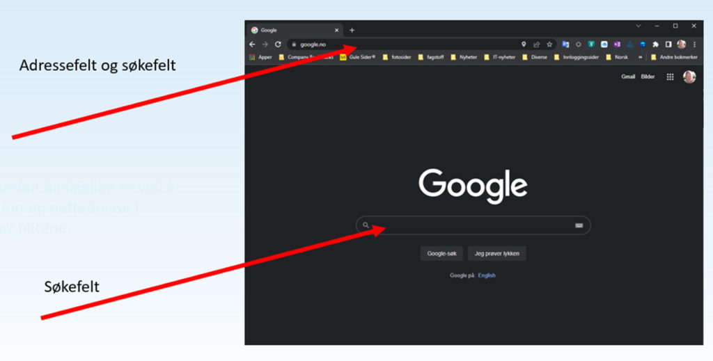 Google søk i nettleser på PC