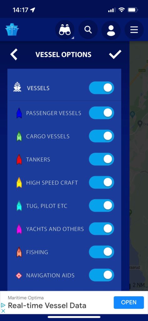 Skjermbilde av Vessel options