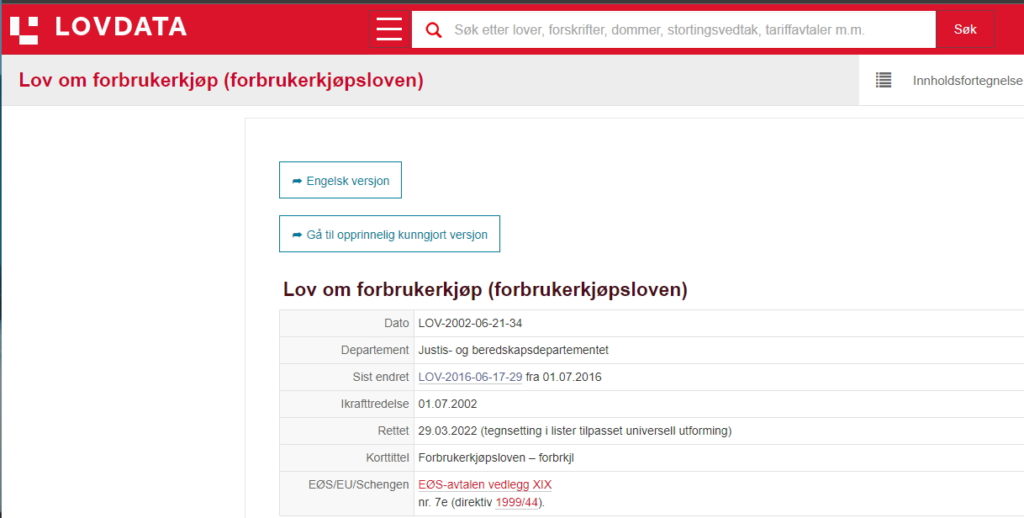 lovdata forbrukerkjøp