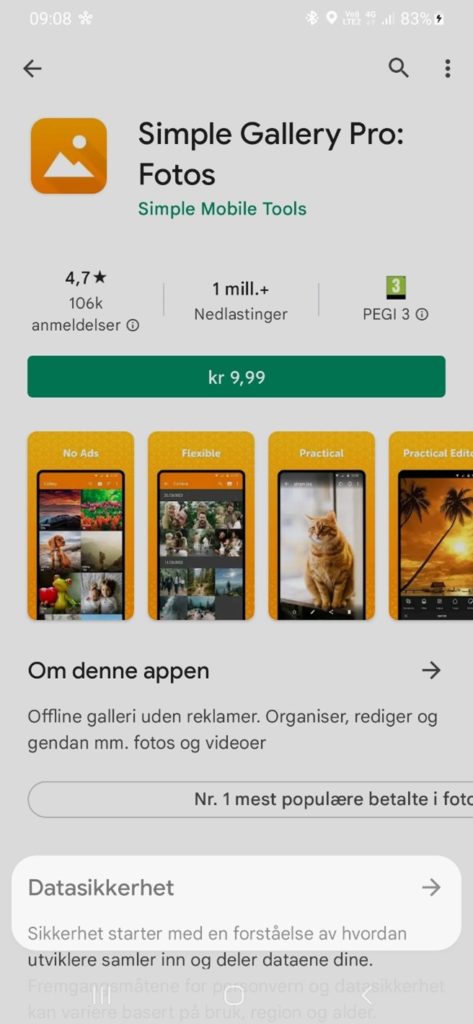 Skjermbilde fra Google Play butikk