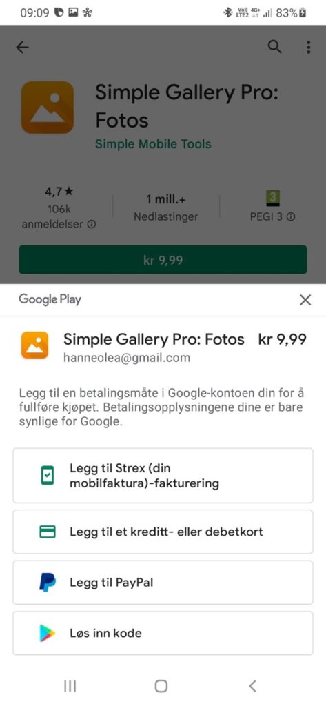 Skjermbilde fra Google Play butikk