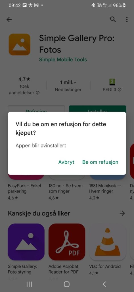 Skjermbilde fra Google Play butikk