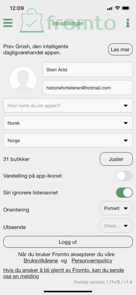 Skjermbilde fra appen der du lager konto