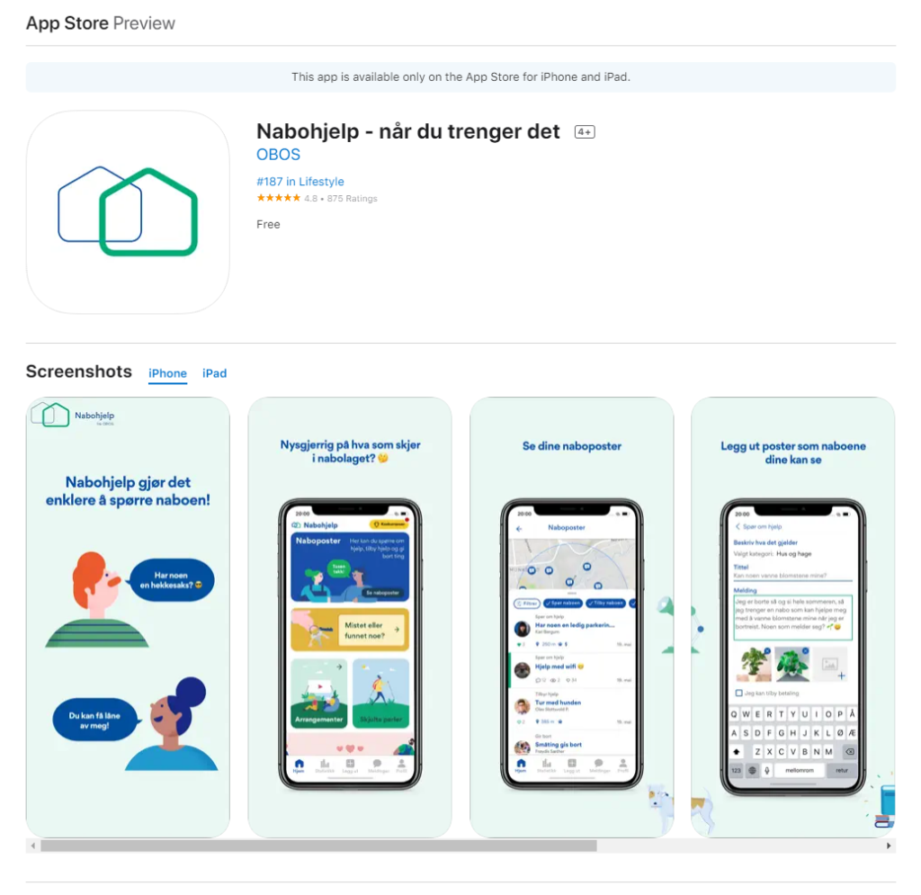 Skjermbilde av Nabohjelp i App Store.
