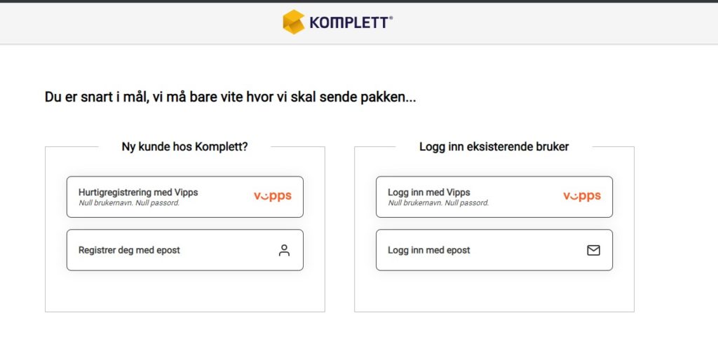 Skjermbilde av innloggingsside komplett.no