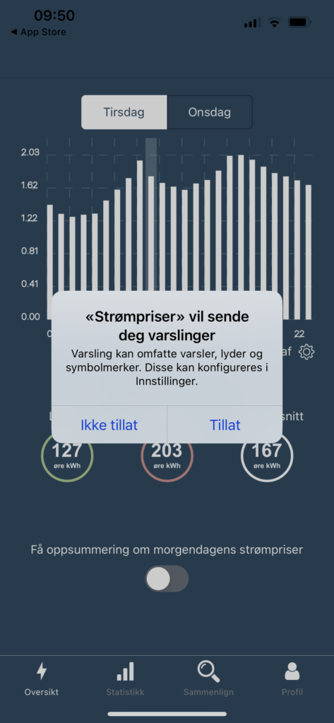 Trykk ikke tillat eller tillat om du ønsker at appen skal sende deg varsler. Du kan gjøre om valget senere i innstillinger på telefonen din. 