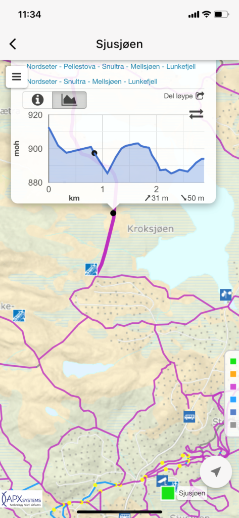 Skjermdump fra Skisporet-app