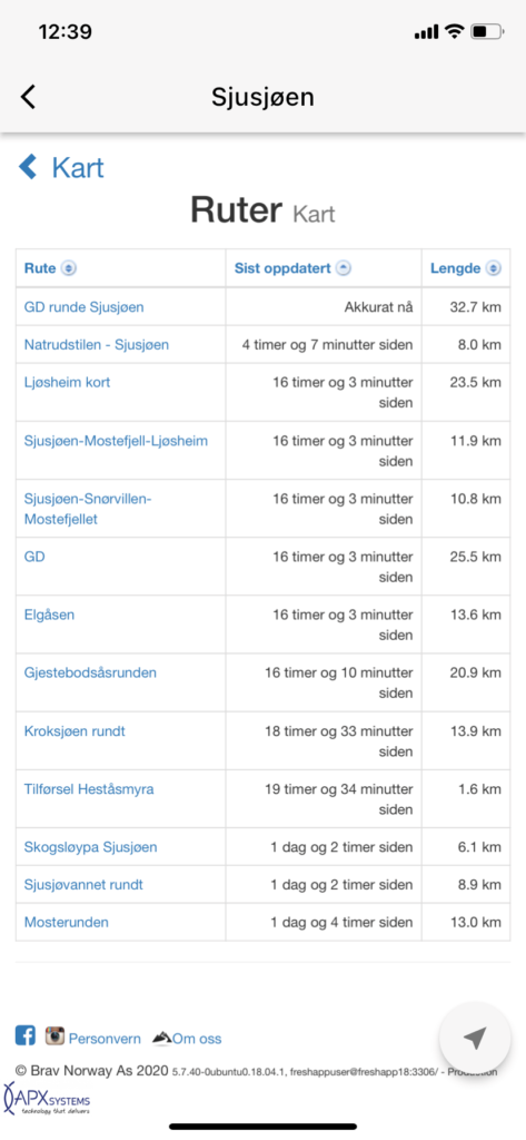 Skjermdump fra Skisporet-app