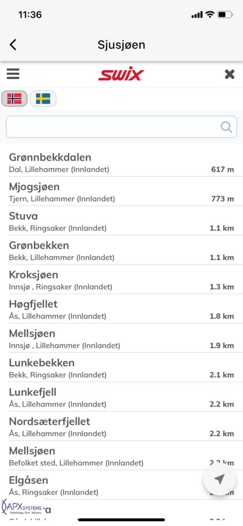 Skjermdump fra Skisporet-app