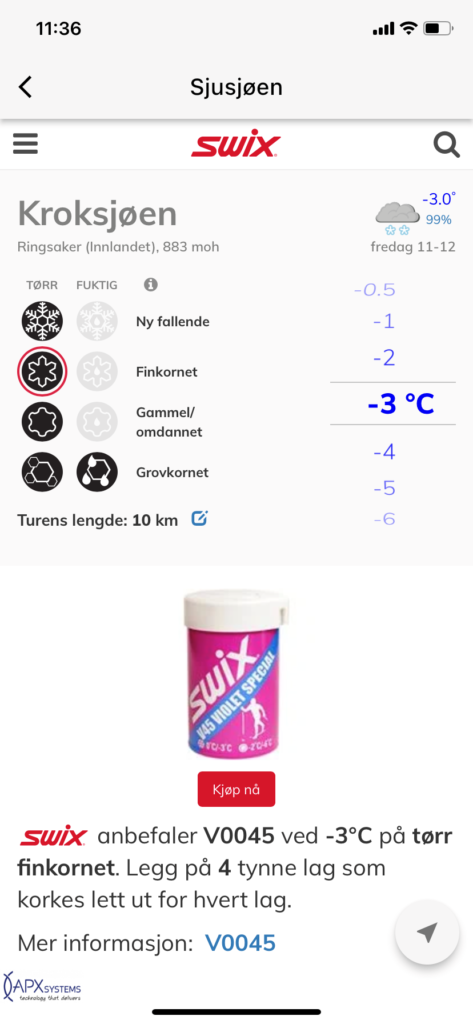 Skjermdump fra Skisporet-app