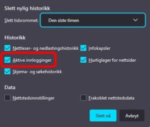 Fjern haken utfor aktive innlogginger