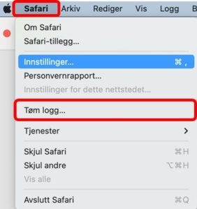 Klikk på Safari og klikk på tøm logg