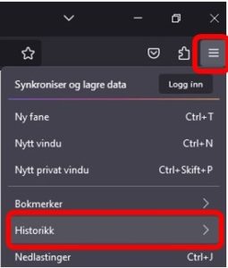 Klikk på tre streker og klikk på historikk