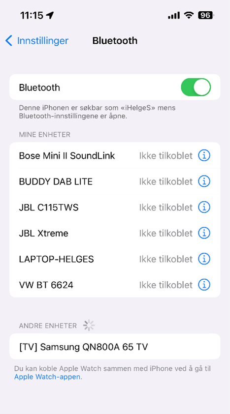 Skjermdump av innstillinger iphone